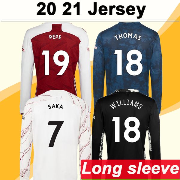 

20 21 long sleeves tierney saka willian mens soccer jerseys maitland-niles thomas pepe home away 3rd goalkeeper football shirt uniforms, Black;yellow