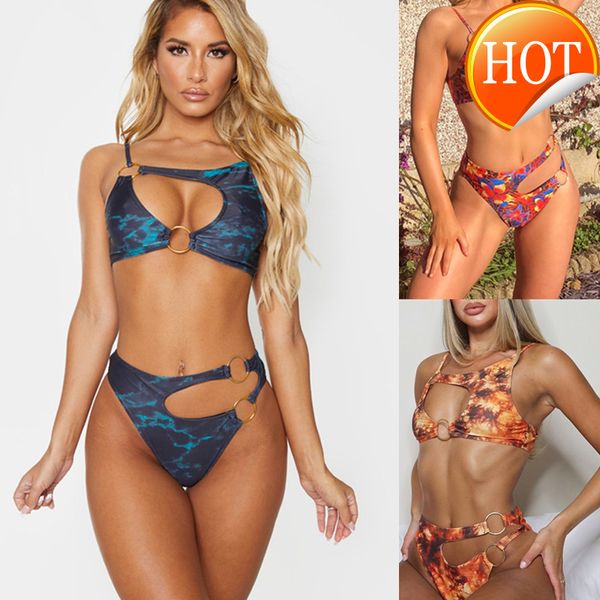 

2021 new bikini print hollow out swimsuit female bijini split swimsuit qy2132, White;black