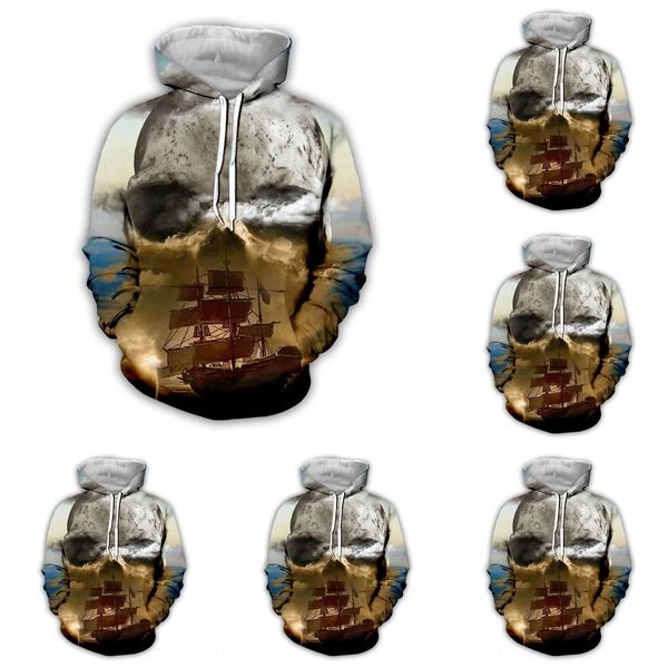 

q9t9m 3d skull printing casual new product digital 3d digital printing hooded hooded skull sweatercasual sweater sweater new product t55aa, Black