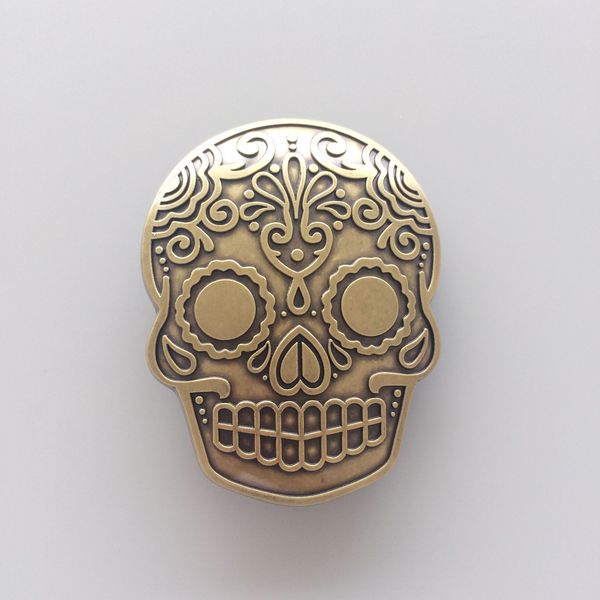 

new vintage bronze plated tattoo skull belt buckle gurtelschnalle boucle de ceinture, Slivery;black