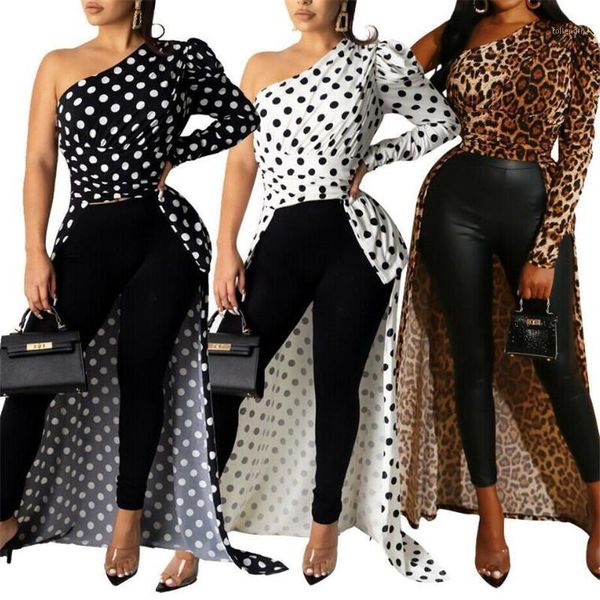 

women leopard printed blouse spring autumn one shoulder long sleeve blouse & club night out party spring fall vintage shirt1, White