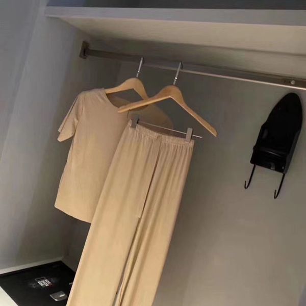 

internet celebrity ice silk soft suit women's summer cool suit home two-piece set home furnishing ol7e0, Gray
