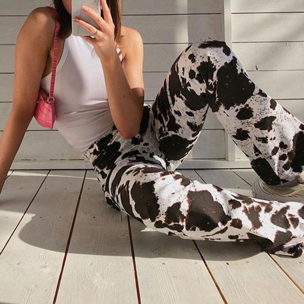 

animal milk cow print long pants casual pants straight lady casual skinny straight high waist sweatpants streetwear1, Black;white