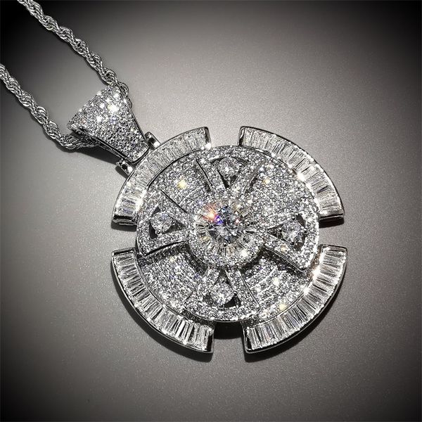 

spinner cross pendant necklace 2 colors new arrival aaa zircon mens necklace fashion rap hip hop jewelry 201013, Silver