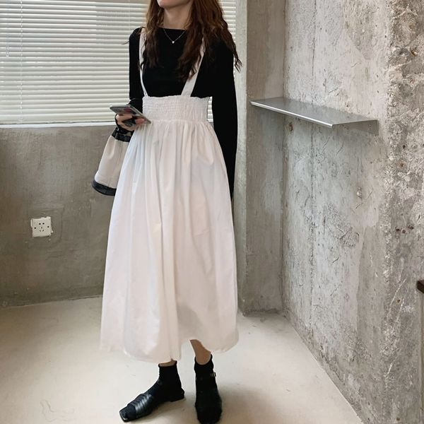 

fvruf slim-fit thin black white suspender skirt sling skirt set slim-fit thin t-shirt suspender black white long-sleeved sling skirtt-shirt, Gray