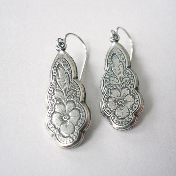 

hoop & huggie vintage flower earrings for women drop tribal brass boho ethnic jewelry, Golden;silver