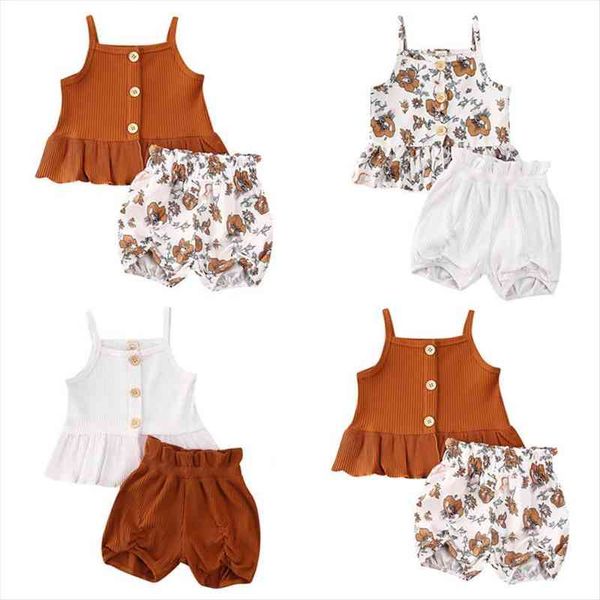 

2pcs kids baby girl clothes sleeveless dress flower shorts pants outfit set, White