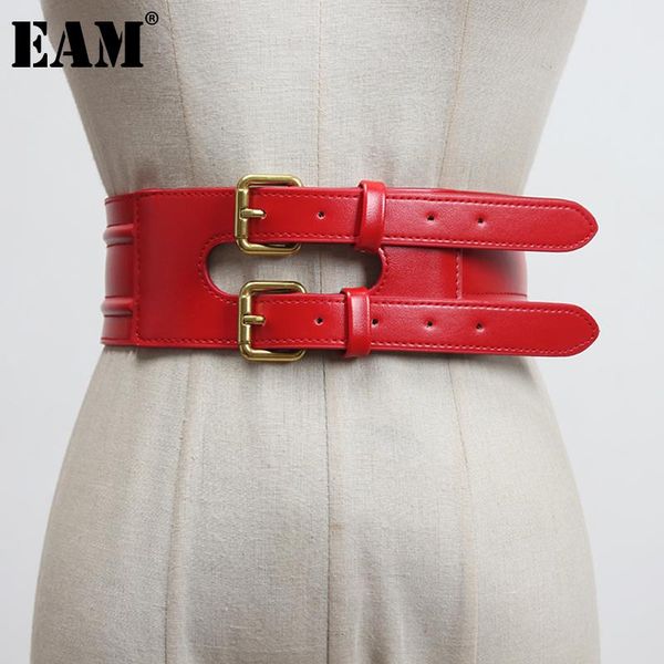 

[eam] pu leather black buckle split joint wide belt personality women new fashion tide all-match spring autumn 2021 1z425, Black;brown