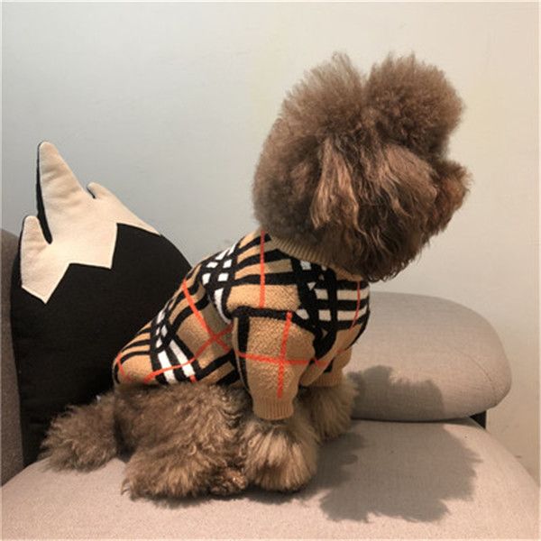 

teddy clothes grid casual sweater dogs winter cotton knit thickened coat small dogs poodle cat pet trendy sweater