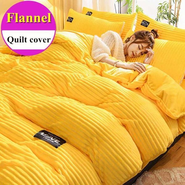 

bedding sets wostar solid flannel fabric quilt cover and pillowcase winter warm single double  king size set luxury home textile1