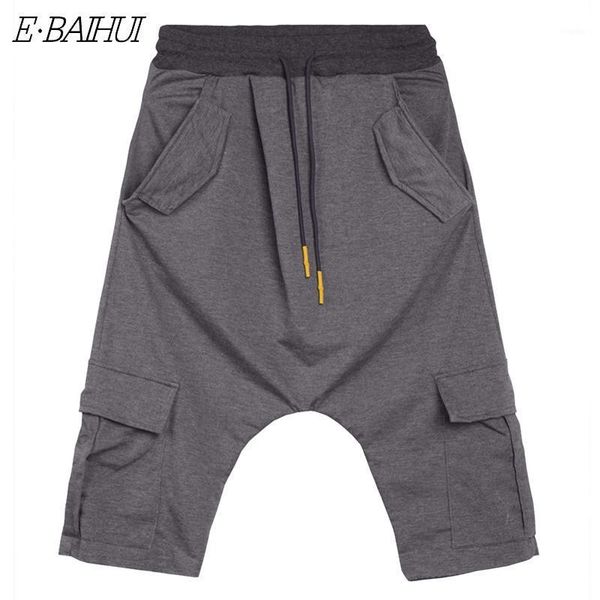 

e-baihhui casual pants men's hip-hop trend pants european and american loose solid color street men's sports harem cropped1, Black