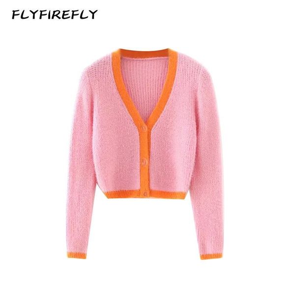

pink cardigan women long sleeve crop sweater vintage cropped cardigan korean fashion knitted sweaters yellow winter 2020, White