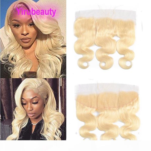 

peruvian human hair 13x4 lace frontal pre plucked body wave blonde color 613# 13 by 4 frontal with baby hair 10-24inch, Black;brown