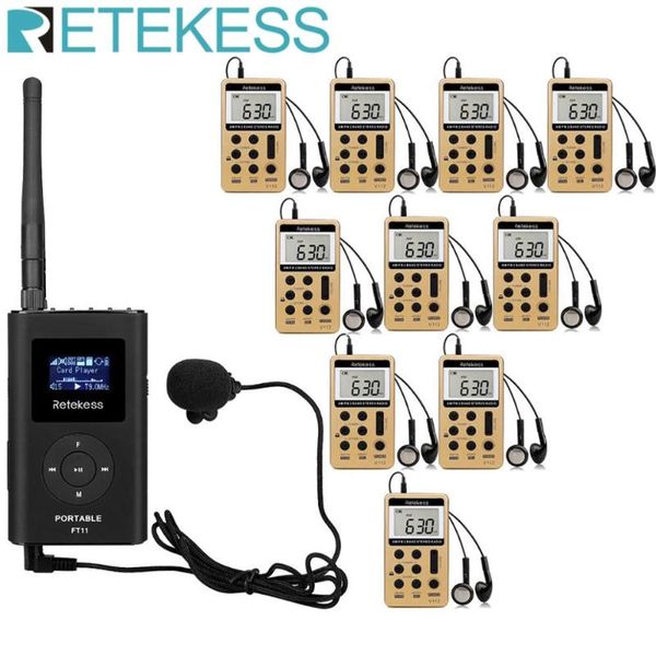 

microphones 1 ft11 0.3w fm transmitter + 10pcs v112 radio receiver wireless tour guide system guiding church meeting translation