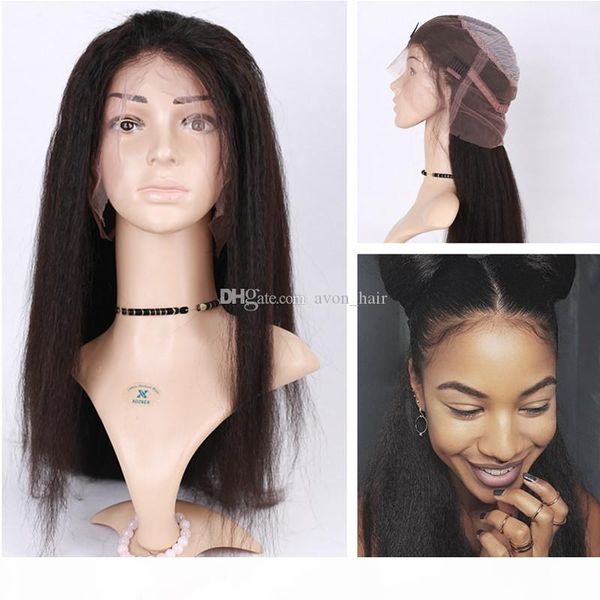 

new arrival italian coarse yaki 360 lace frontal wigs peruvian kinky straight human hair 360 full lace wigs with baby hair natural hairline, Black;brown