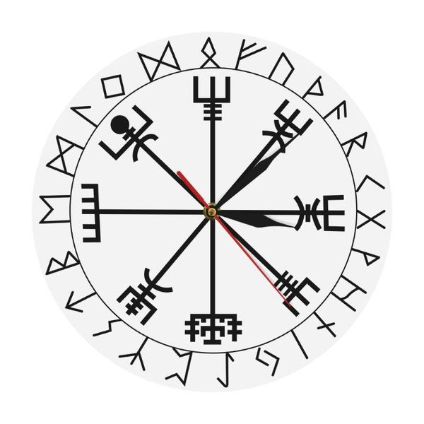 

wall clocks vegvisir rune circle viking norse mythology simple modern clock watch helm of awe pagan asatru runic compass
