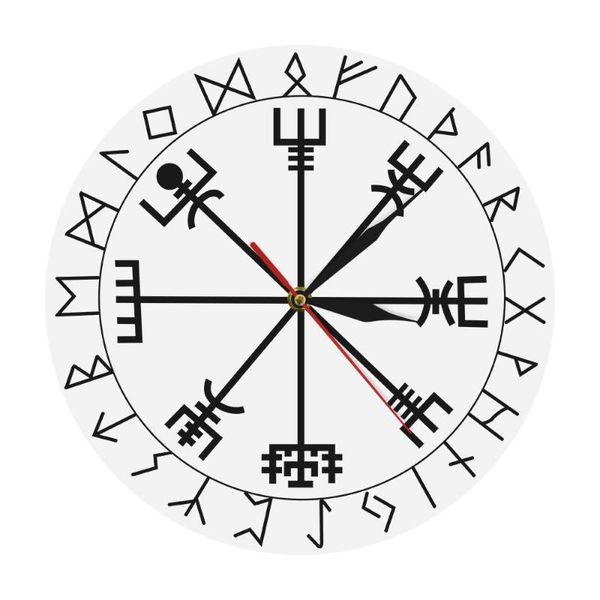 

wall clocks vegvisir rune circle viking norse mythology simple modern clock watch helm of awe pagan asatru runic compass