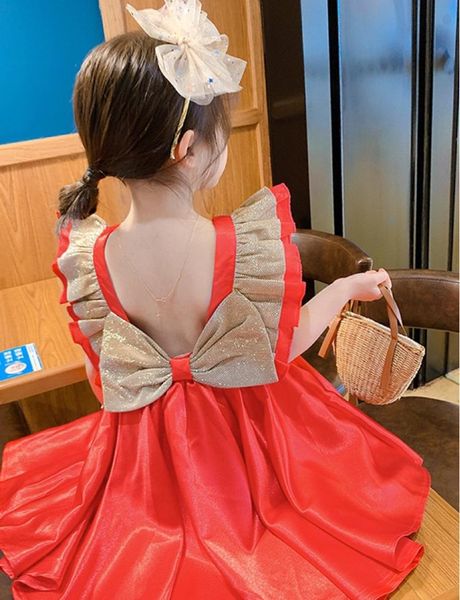 

girl's dresses baby girl lotus leaf elegant dress bowknot fashion princess female birthday party cute costume, Red;yellow