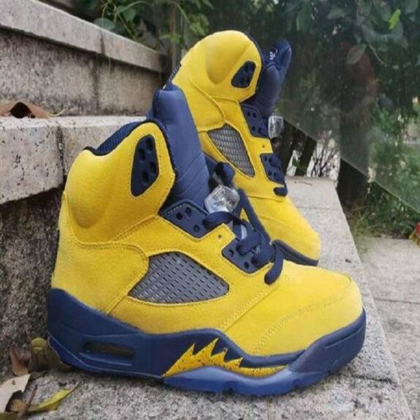 

yellow sp michigan 5 jumpman 5s mens basketballs shoes 5s sneakers sneaker trainer shoes, Black