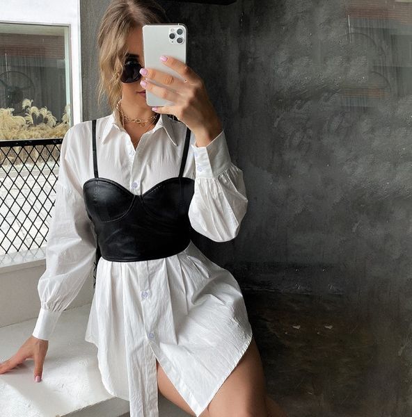 

da 2478b 2020ins inner and outer pu leather strap zipper bra, White;black