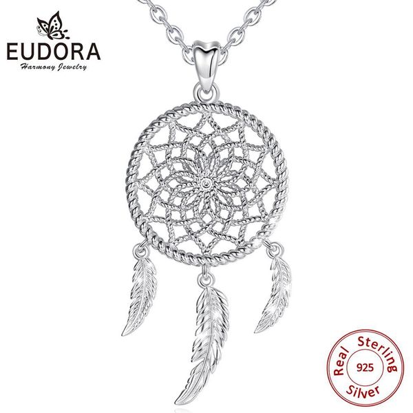 

eudora sterling silver dream catcher necklace with clear cubic zirconia and 3 feathers boho dreamcatcher jewelry for women d422 q1127