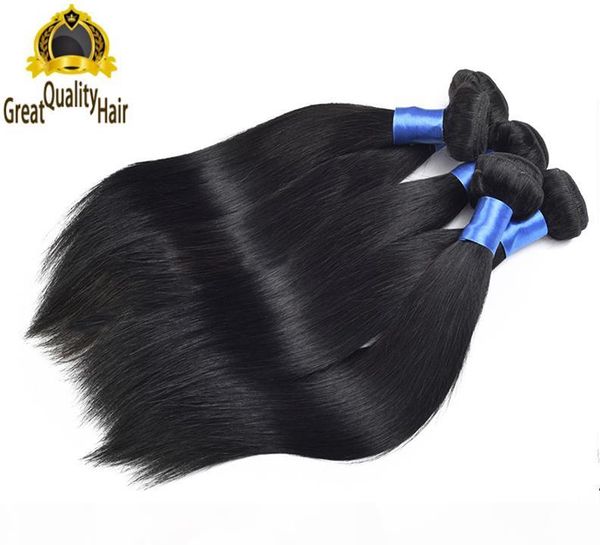 

9a brazilian straight hair unprocessed malaysian peruvian indian virgin human hair extensions 3 or 4pcs straight human hair weaves, Black