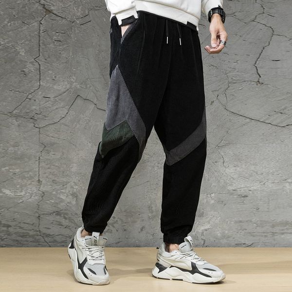 

2021 new autumn winter newly fashion men jeans loose fit casual corduroy pants streetwear designer hip hop wide leg trousers kz, Blue