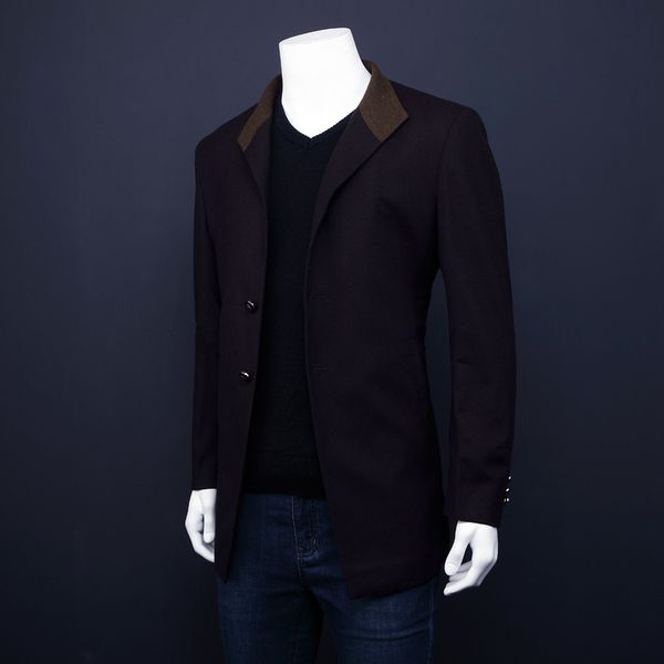 

r557. li brand men's autumn winter 82.6% wool tweed with two buttons and middle slit thermal windbreaker, Tan;black