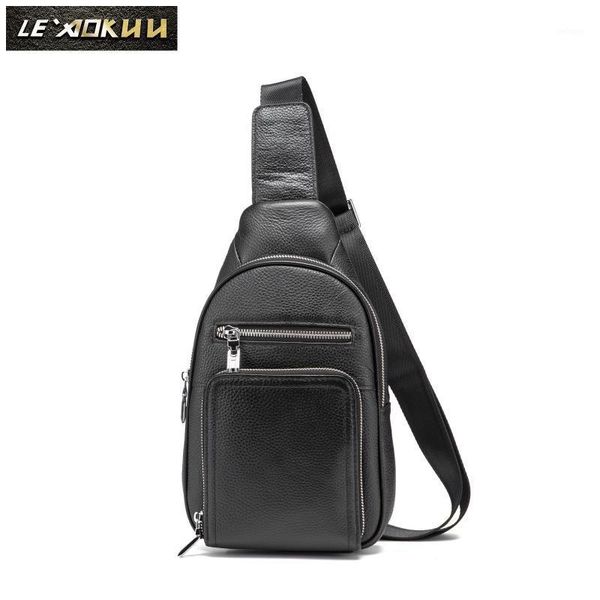 

waist bags men quality leather casual triangle chest sling bag 8" tablet design one shoulder fashion crossbody daypack male 07291