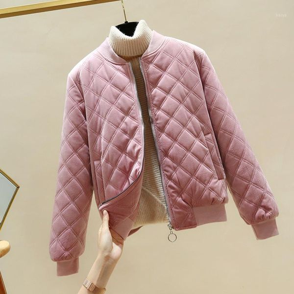 

2020 winter new women clothing plus velvet thickened baseball uniform womens coat stand collar zipper pleuche cotton jacket coat1, Black