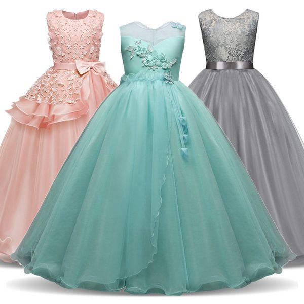 

kids girls dress summer children's clothing party elegant princess long tulle baby girls kids lace wedding ceremony dresses t200709, Red;yellow