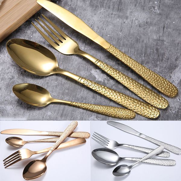 

stainless steel gold dinnerware set spoon fork knife flatware sets dinner steak soup coffee ice cream spoon kitchen bar utensil wx9-1155