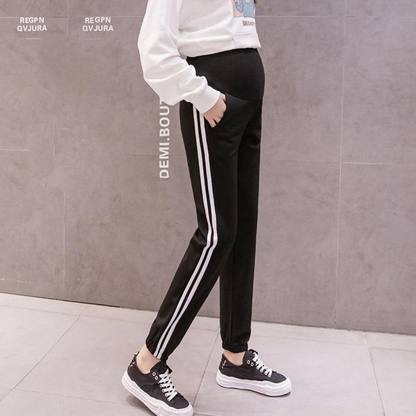 

trendy moms casual pants pregnant women pants autumn outer wear trousers autumn and winter clothes, Black;white