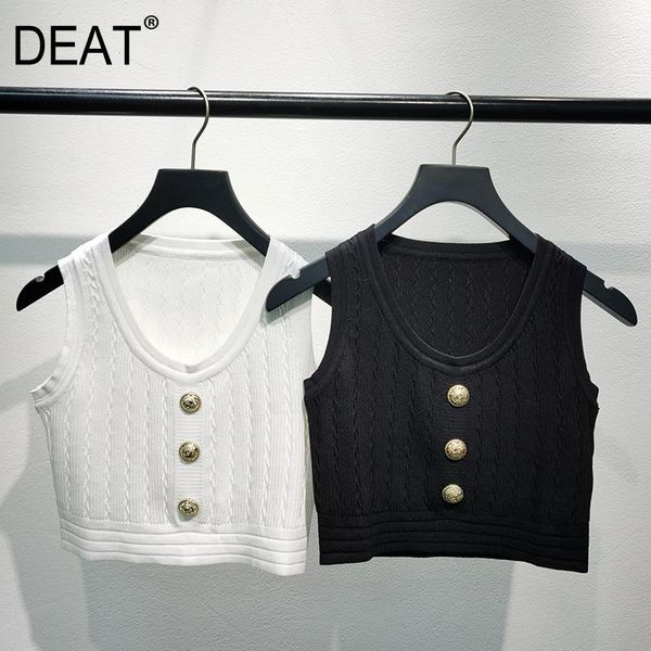 

women's tanks & camis deat 2021 spring summer fashion casual sleeveless open navel slim fit suspender vest metal button knitted women s, White