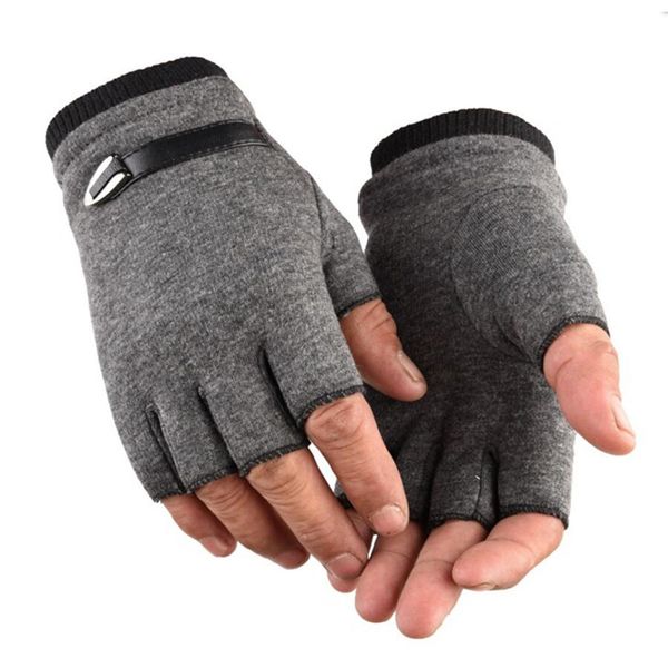 

fingerless driving suede leather black grey half finger men elastic outdoor bike mittens winter warm gloves, Blue;gray