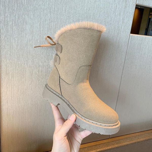 

suede snow boots women shoes plush ankle boots lace up platform winter warm shoes women short booties black beige