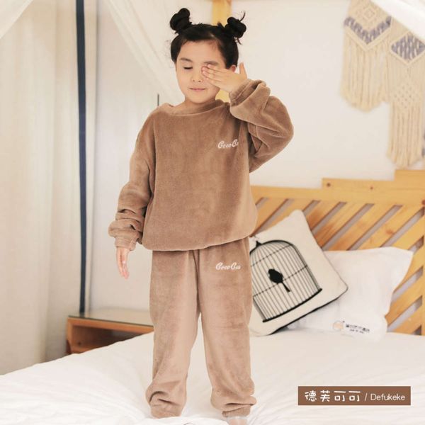 

plush winter and children's 2020 new autumn warm girl's boys' pajamas baby's two piece home suit gdx7, Blue;red