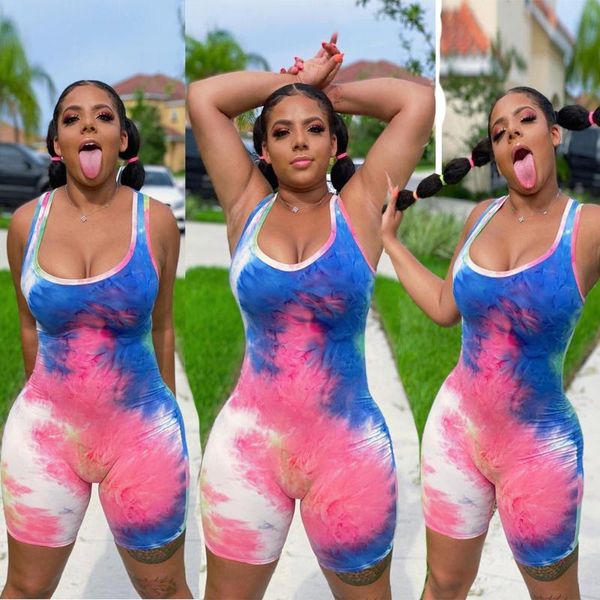 

women's casual sports style tie dye printed short jumpsuit rompers, Black;white