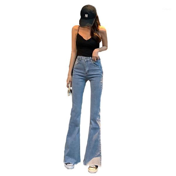 

straight trousers high waist micro-flared pants women's jeans 2020 spring and autumn new thin section thin skinny wide-leg pants1, Blue