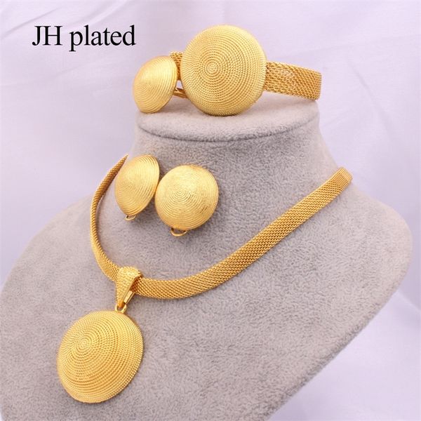 

jewelry sets african 24k gold for women dubai bridal party wedding gifts round necklace bracelet earrings ring set jewellery 201222, Slivery;crystal