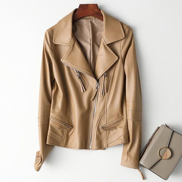 

100% real sheepskin coat female autumn winter clothes 2021 korean streetwear montone genuine leather jacket chaqueta mujer w21551, Black