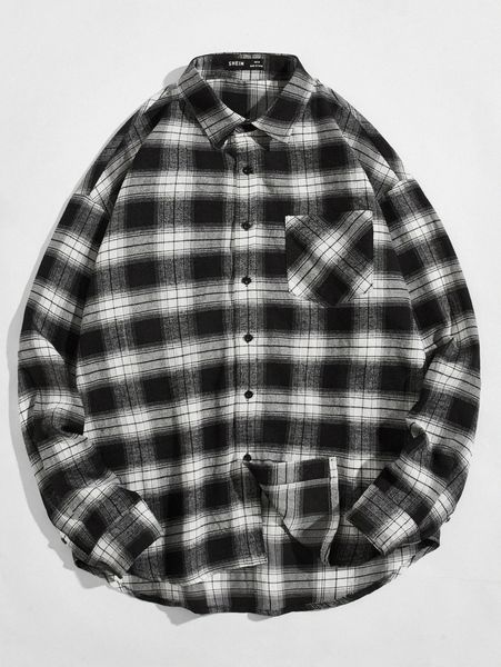 

men pocket patched tartan shirt 75hd#, White;black