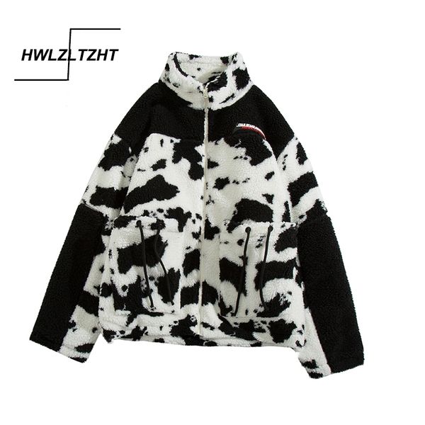 

hwlzltzht lambswool coats for women cow print jacket streetwear zipper casual warm autumn winter harajuku coat female 201106, Black;brown