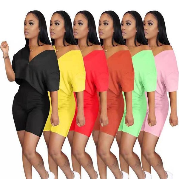 

women two piece set tracksuit summer clothes v-neck short sleeve zipper crop high waist biker shorts lounge outfits set 2020, Gray