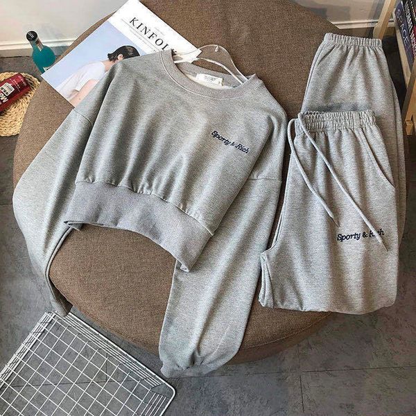 

fall 2021 new spring female piece fashion card print sportwear suits ladies hoodies pants loose training high jogger pant 2fhy, Black;white