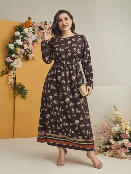 

plus allover floral dress z7lc#, Black