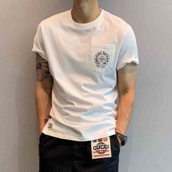 

chao brand 2020 new summer croxin big horseshoe printed short sleeve t-shirt cotton loose couple, White