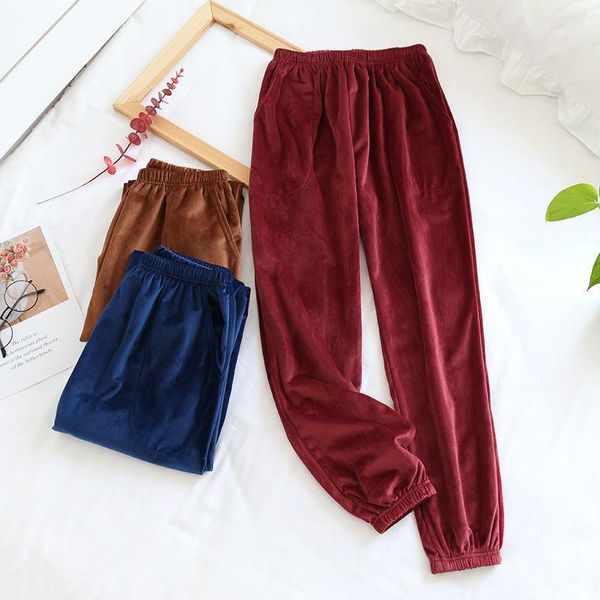 

gold velvet warm women home pants small feet closure trousers solid color sleep bottoms for spring autumn sleep wear for women1, Black;red