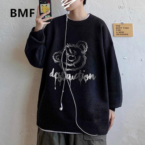 

korean style loose plus size couple sweater hip hop tiger pattern pullover men clothing winter streetwear kpop fashion clothes1, White;black