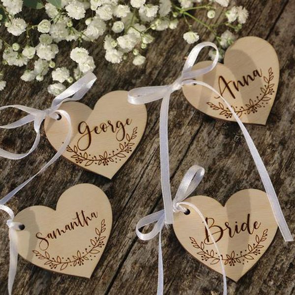 

custom engraved wood heart,personalized wooden hearts,wood heart tags, table name,laser cut place cards wedding favors 1027